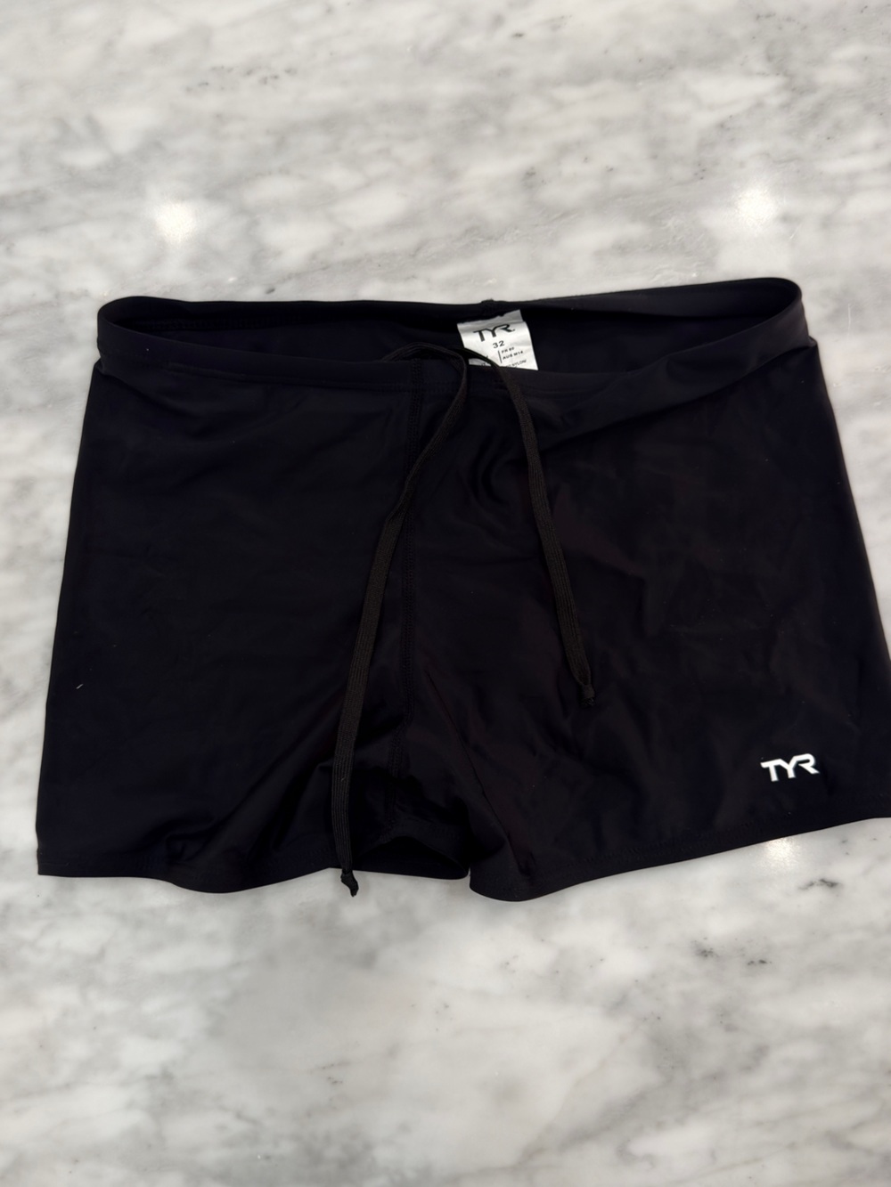 TYR Black Athletic Swim Shorts with Drawstring